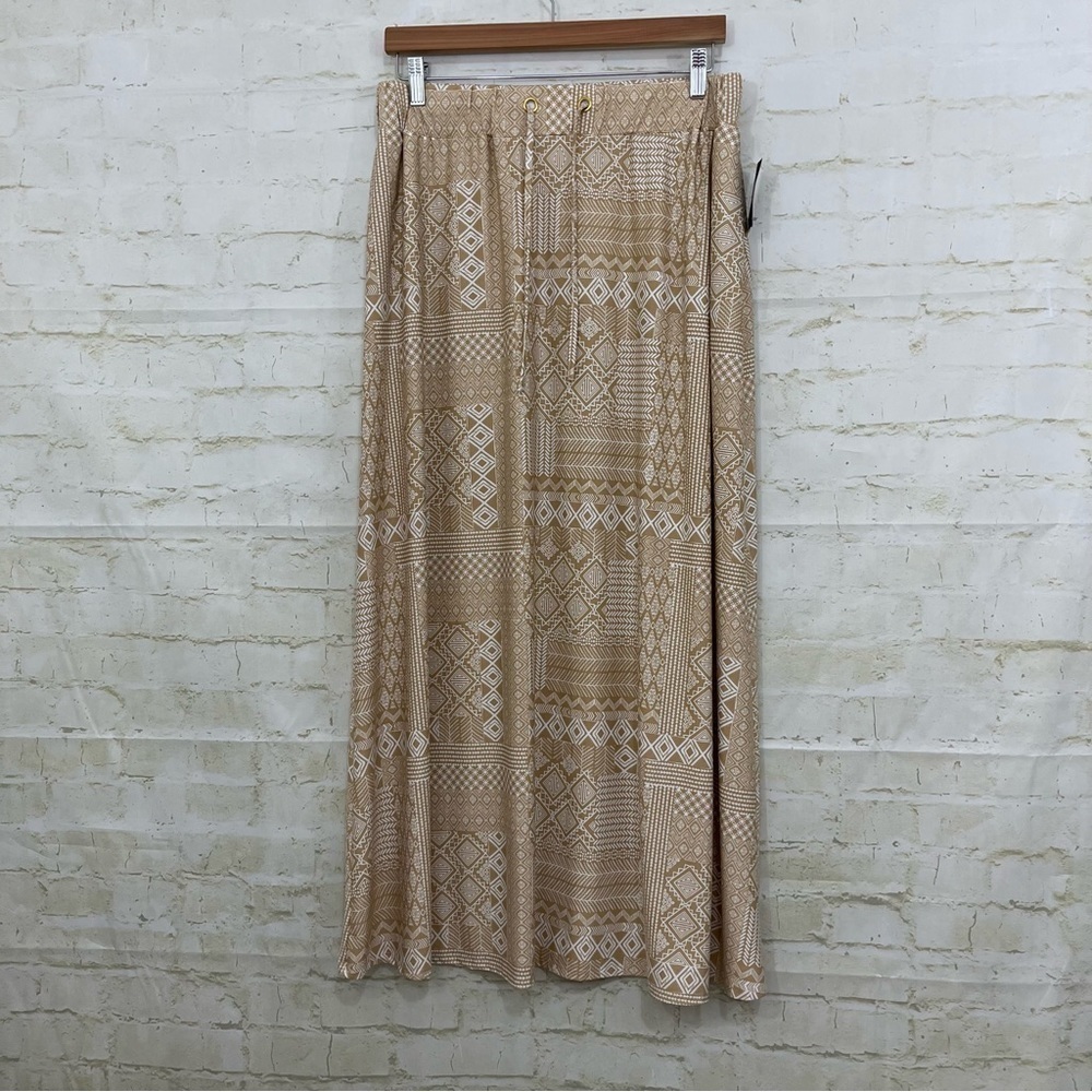 Robert Louis Tan Geometric Print Pull On Maxi Skirt